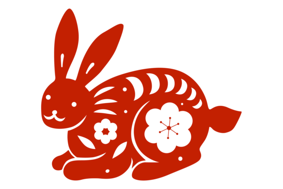 Decorative Asian Rabbit with Floral Pattern
