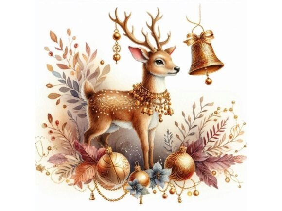 Decorative Deer with Gold Bell Necklace: A Versatile Digital Asset for Creative Professionals