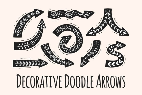 Decorative Doodle Arrows and Black and White Ethnic Dynamic Arrows Bundle with Botanical Ornament