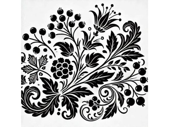 Decorative Floral and Berry Silhouette: A Versatile Design Element