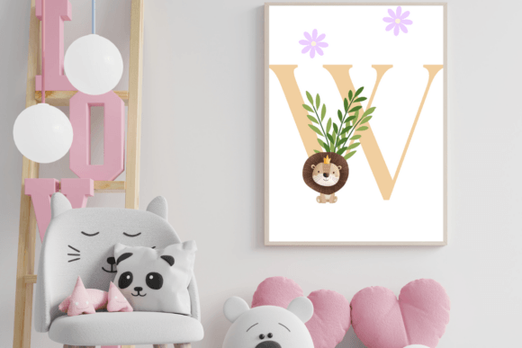 Decorative Letter W with Animal Wall Art