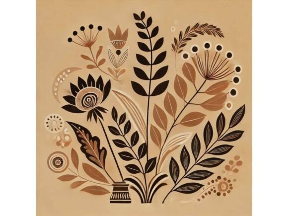 Decorative Plant Design in Warm Eart