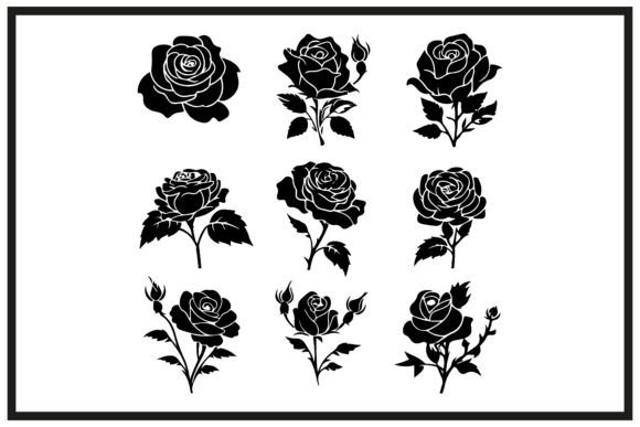 Decorative Rose with Leaves Silhouette