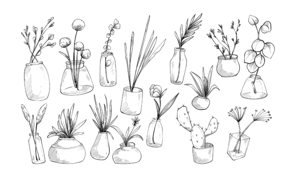 Handdrawn Decorative Plant Vases for Creative Expression